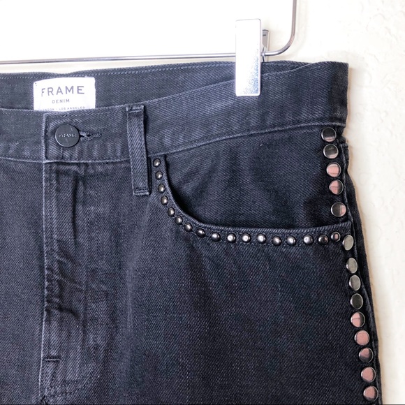 Frame | Le Studded Black Denim Mini Skirt Sz 28/6 - Picture 3 of 8